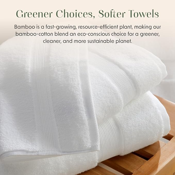 Springtree Home Luxury Bamboo Rayon Plush Bath Towel Set | 4-Pack | White | 35% Bamboo Rayon - 65% Zero Twist Cotton | Absorbent Quick-Dry Towels for Bathroom | Ultra Soft | OEKO-TEX Standard 100