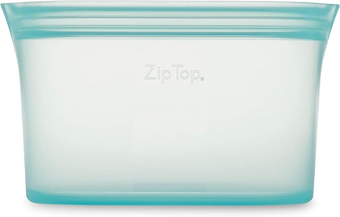 Zip Top Reusable Food Storage Bags | Medium Dish [Teal] | Silicone Meal Prep Container | Microwave, Dishwasher and Freezer Safe | Made in the USA