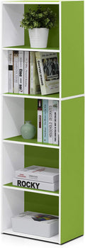 Furinno LUDER Book Shelf, 5-Tier Bookshelf, Bookcase with Open Shelves, 9.4 x 15.8 x 52, Easy Assembly, for Living Room, Bedroom, Home Office, White/Green