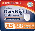 Tranquility Premium OverNight Disposable Absorbent Underwear (88 Count) - XS, 17-28 in. Waist - Maximum Absorbency, All-Night Sleep, Breathable Comfort, 88 Adult Diapers