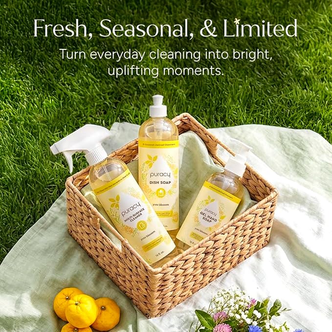 Puracy Natural Dish Soap - Skin-Softening Dishwashing Soap, Non-Toxic Dish Soap, Organic Liquid Dishwashing Detergent Soap, Coconut-Derived Cleanser (Yuzu Blossom, 16 fl oz, 3 Pack)