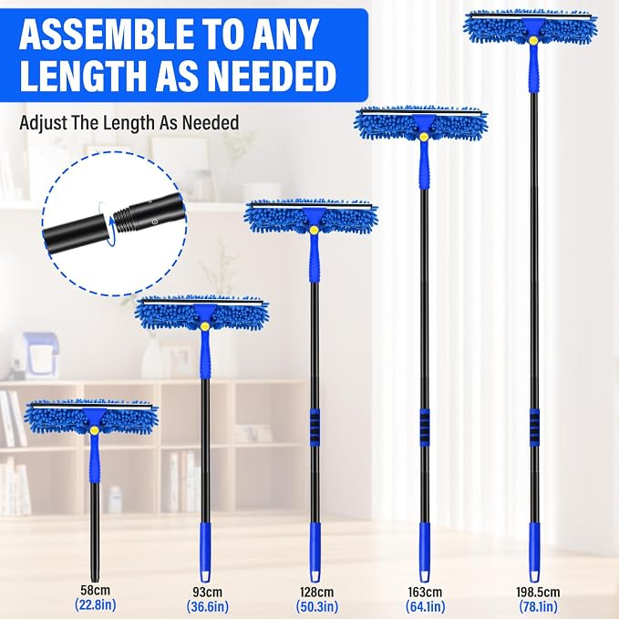 Wontolf 13pcs Window Cleaning Kit with Bucket 3 Gallon, 2-in1 Window Squeegee with 79" Long Handle, Professional Window Washing Equipment Cleaner Tool for Home Outdoor Commercial Use