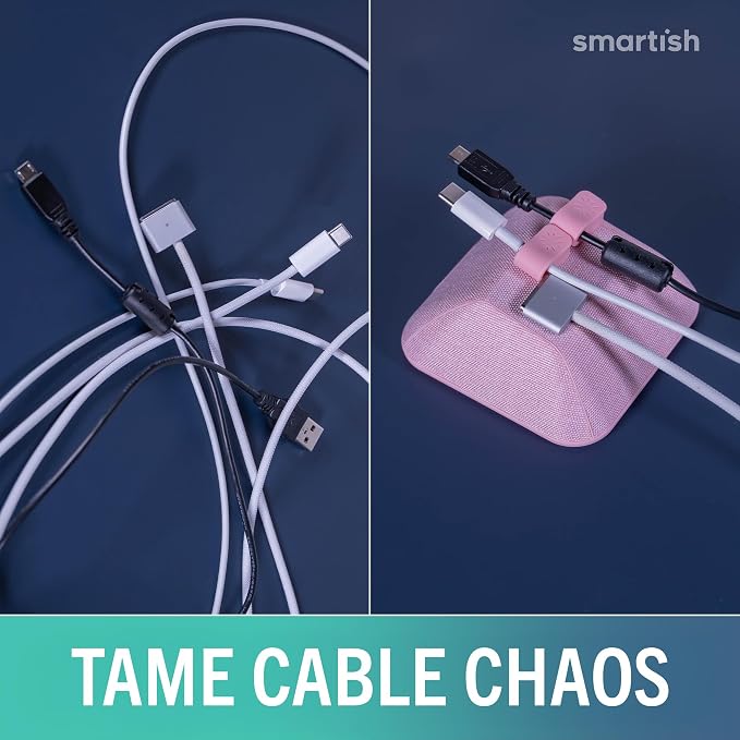 Smartish® Magnetic Cord Holder - Cable Wrangler Organizer with Magnet Clips for Charger Management on Desktop, Nightstand for USB-C + Lightning - I'm Blushing