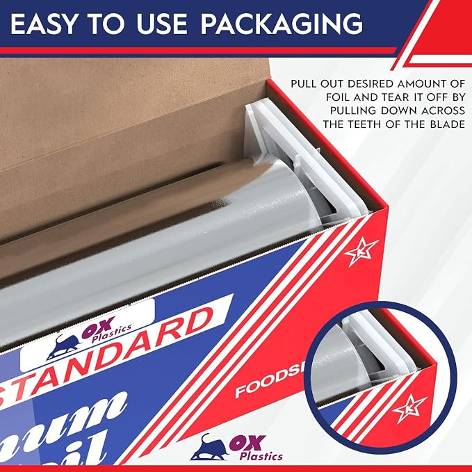 Ox Plastics Standard Premium Aluminum Foil | 12”x1000 Feet Long | Industrial Size and Strength | Commercial Grade & Length Foil Wrap for Food Service Industry and Home Use| Strong Silver (1 Pack)