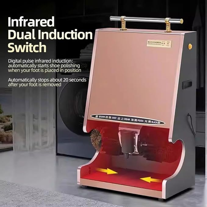 Automatic Shoe Polisher,Induction Shoe Polishing Machine for Hotel Lobby | 100ml Oil Cup Capacity,Stainless Steel Electric Mechanical Sole Cleaning Machine for Home,Office,Bank Use(Brass)