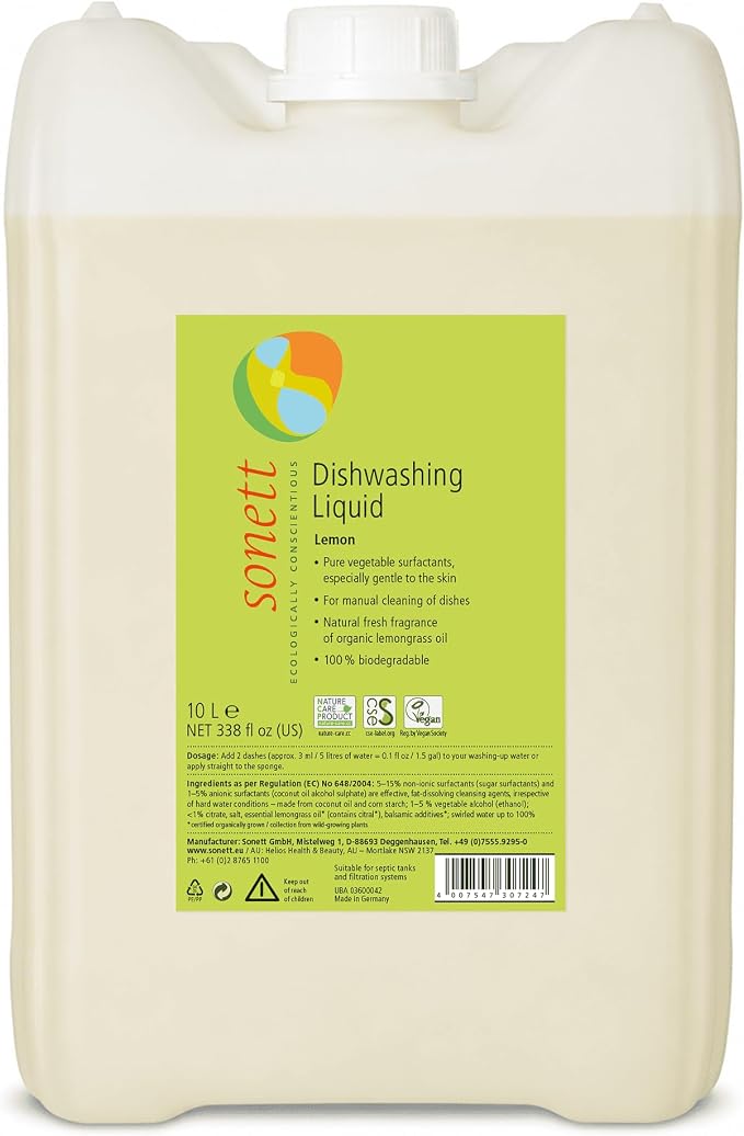 Sonett Organic Dishwashing Liquid Lemon 100% Biodegradable - 2.6 gal/ 10L (Pack of 1)
