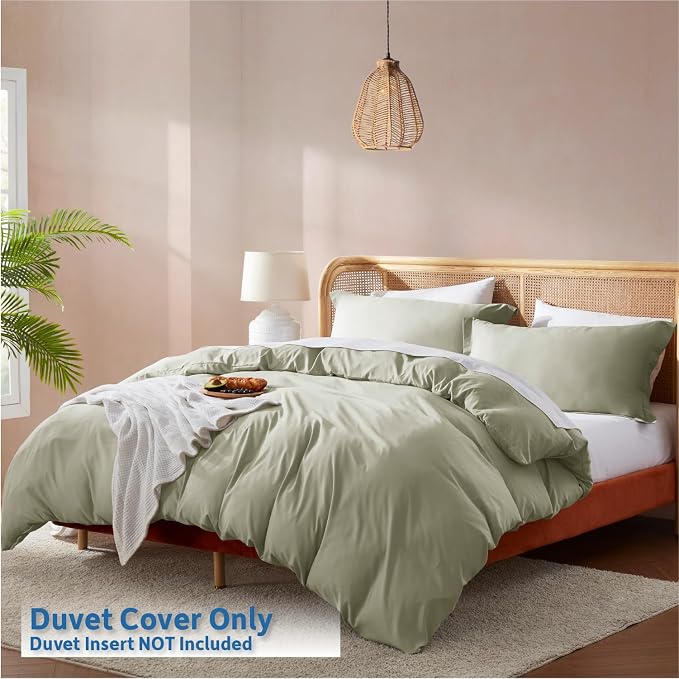 Nestl Twin Duvet Cover Set - Double Brushed Sage Green Soft Twin / Twin XL Duvet Cover 2 Piece with Button Closure, 1 Twin Size Duvet Cover 68x90 inches and 1 Pillow Sham