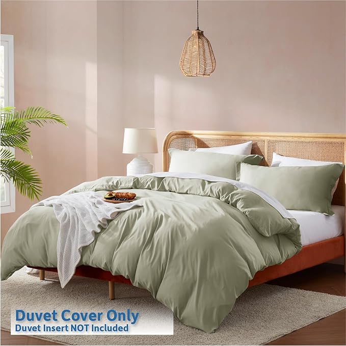 Nestl Light Sage California King Duvet Cover Sets - Soft Double Brushed Cal King Duvet Cover, 3 Piece, with Button Closure, 1 Duvet Cover 104x98 inches and 2 Pillow Shams