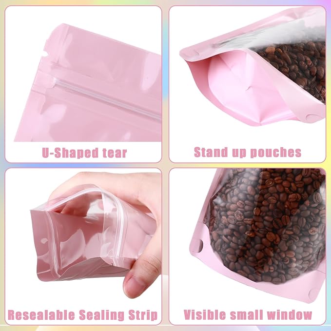 150 Pcs 4x6 Mylar Bags for Food Storage Mylar Bags with Window Stand Up Pouches Small Resealable Smell Proof Bags Freeze Dried Candy Packaging Bulk