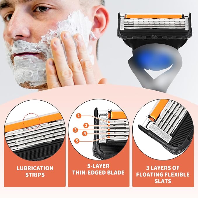 24 Replacement Razor Blades for Men – Compatible with Gillette ProGlide &Razor Systems, 5-Blade Refills, Wet Shave, Value Pack, Smooth & Precise