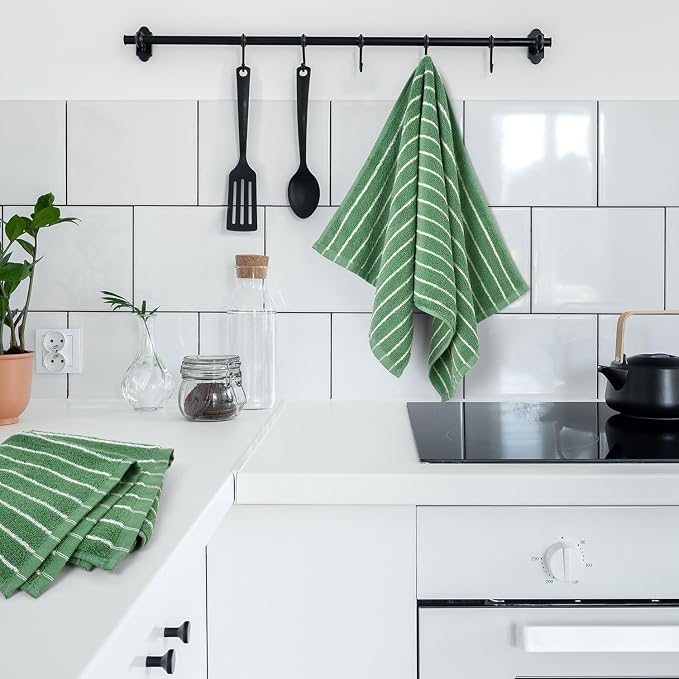Jacquotha Hand Towels for Bathroom Green Striped - 2-Piece | Premium Quick Drying Towels for Kitchen Spa Workout, Stylish Compact for Hand Face Hair, 14” x 29”