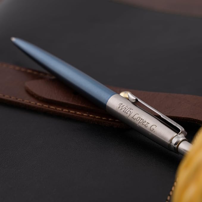 Parker Jotter Ballpoint Pen, Waterloo Blue, Personalized Laser Engraving, Blue Ink, Official Parker Gift Box, Graduation and Retirement Gift for Men and Women