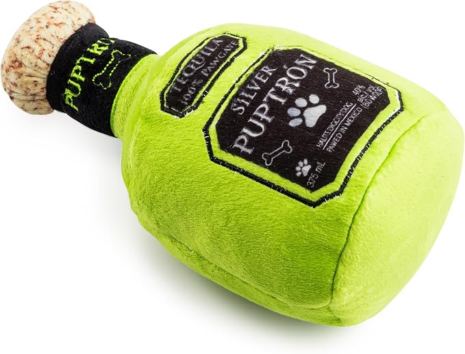 Haute Diggity Dog Puptron Tequila Plush Dog Toy for Small, Medium & Large Dogs, Interactive Funny Parody Squeaky Toys, Soft, Durable, Machine-Washable, Safe & Cute Birthday Gift for Dogs, One Size