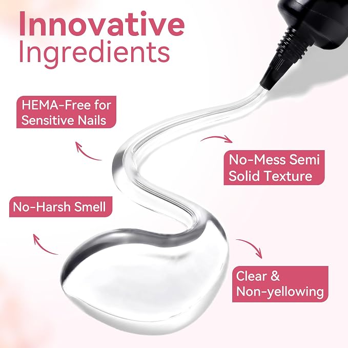 Makartt Press On Nail Glue: No UV Lamp Needed, 20s Air Dry Adjustable for Beginners, Strong Hold, Semi-Solid Precise Control, Easy for Press-On Users At-Home DIY, Hema-Free for Sensitive Nails 10ml*2