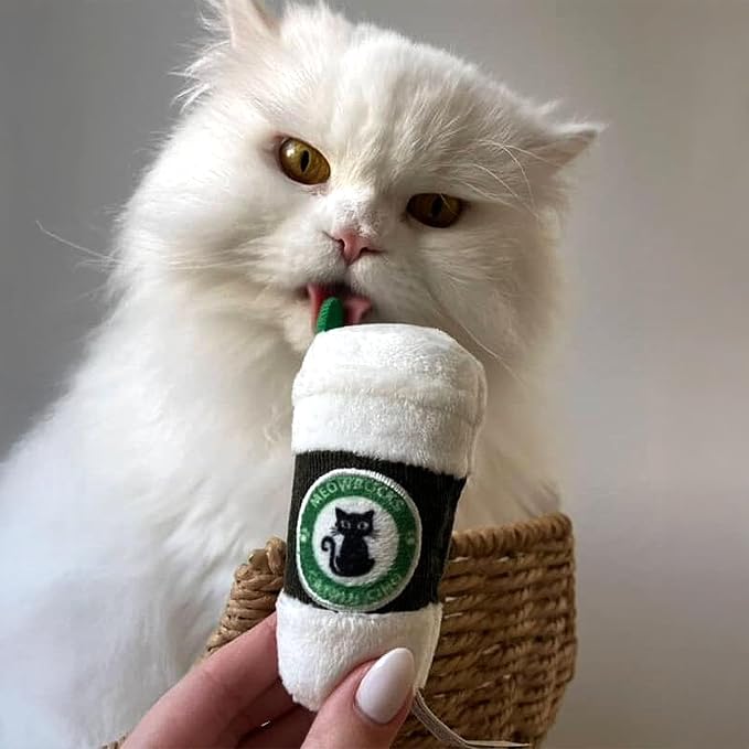 Haute Diggity Kitty Vuiton Checker Balls + Meowbucks Catpuccino Set, Plush Cat Toys Catnip Filled with Interactive Crackle Sound, Safe & Durable Toys for Cat & Kitten, 5 Pcs