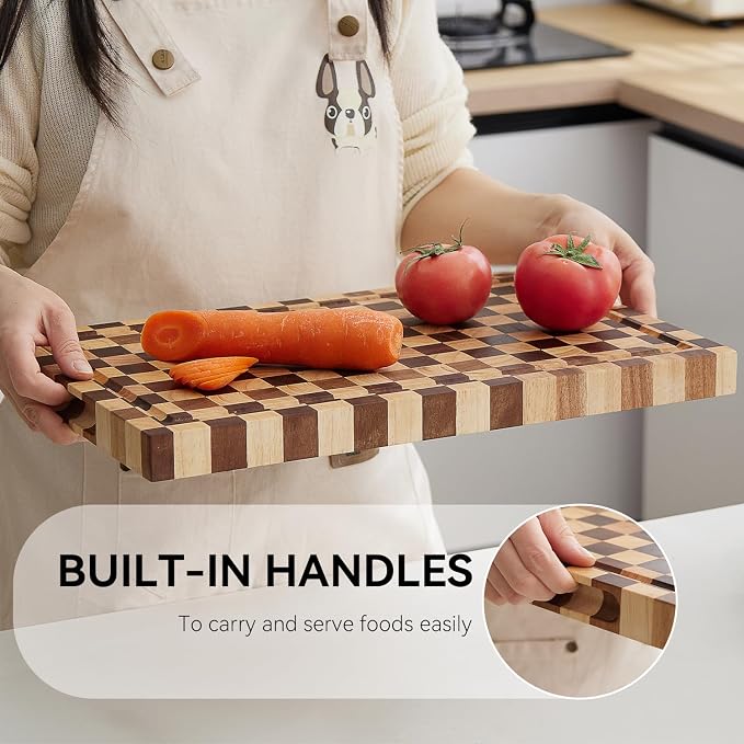 Acacia Wood Cutting Board (17x11x1.2'') Inch, Butcher Block for Kitchen, Premium Acacia Cutting Board with Juice Groove, End Grain Made of Sustainable Acacia Wood