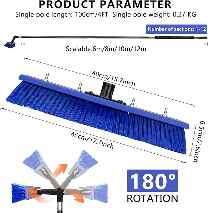 26FT Water Fed Pole Kit, Window Solar Panel Cleaning Brush and Pole, Window Washing Equipment Solar Panel Roof Glass Cleaner Tool