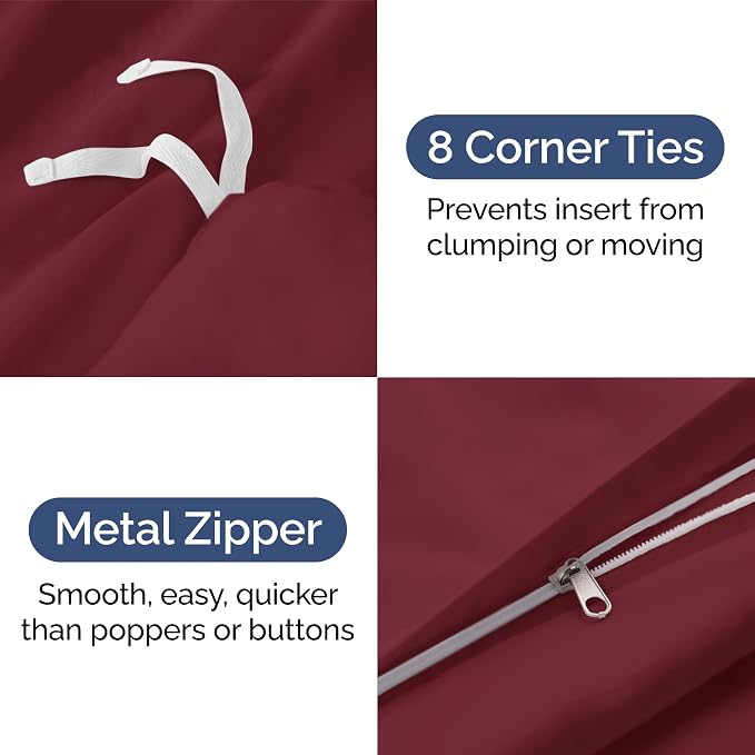 Duvet Cover Queen Size Set - Extra Soft Queen Duvet Cover 90" x 90" with 2 Pillow Shams for Women, Men, Kids & Teens - Hotel Luxury, Easy-Care w/ Zipper Closures & Ties - Comfy & Breathable (Burgundy)