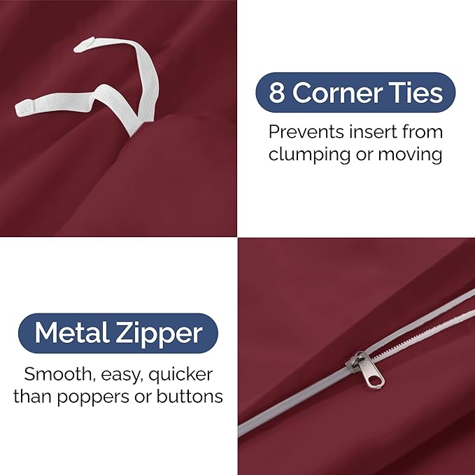 Duvet Cover Cal King Size Set - Extra Soft Cal King Duvet Cover 104" x 98" with 2 Pillow Shams for Women, Men, Kids & Teens - Hotel Luxury with Zipper Closures & Ties - Comfy & Breathable (Burgundy)