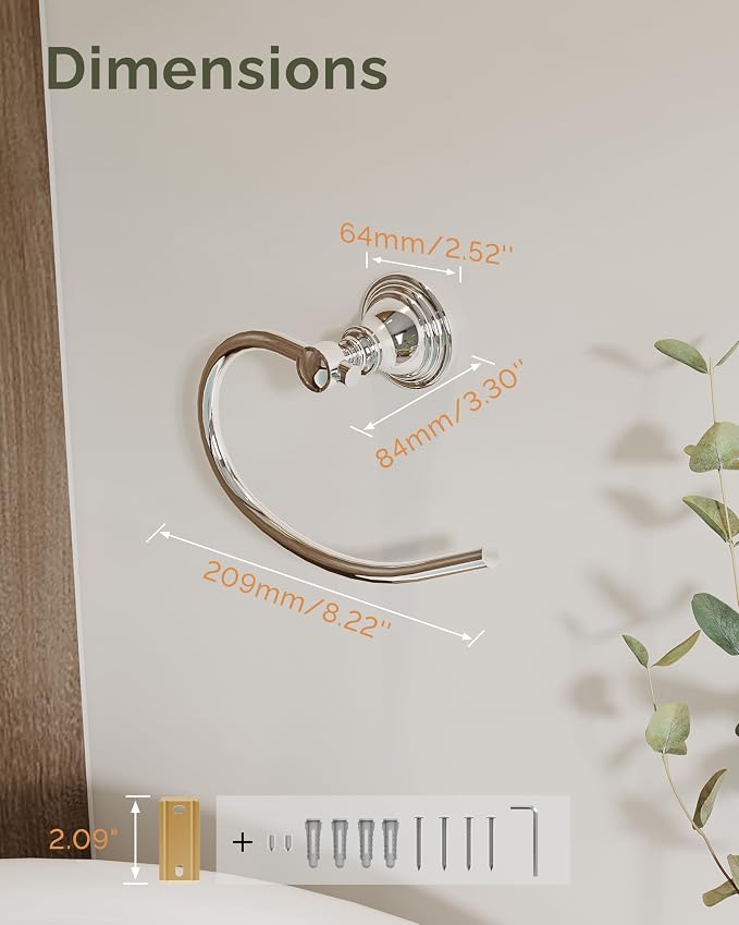 Towel Ring 2 Pack, Stainless Steel Hand Towel Holder for Bathroom Wall Mount, Heavy Duty Towel Hanger for Kitchen, Bath, RV (Chrome