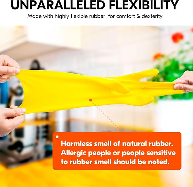 Vgo... 2-Pairs Reusable Household Gloves, Rubber Dishwashing gloves, Extra Thickness, Long Sleeves, Kitchen Cleaning, Working, Painting, Gardening, Pet Care (Size S, Yellow, HH4601)