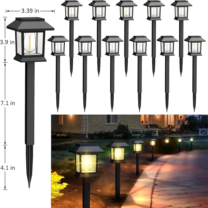 Solar Lights Outdoor,12 Pack 3000K Waterproof Auto On/Off Solar Pathway Lights for Your Garden, Landscape, Path, Yard, Patio, Driveway,Walkway Decor | Auto On/Off Waterproof Landscape Lights for Garden, Walkway, Yard, Patio & Driveway