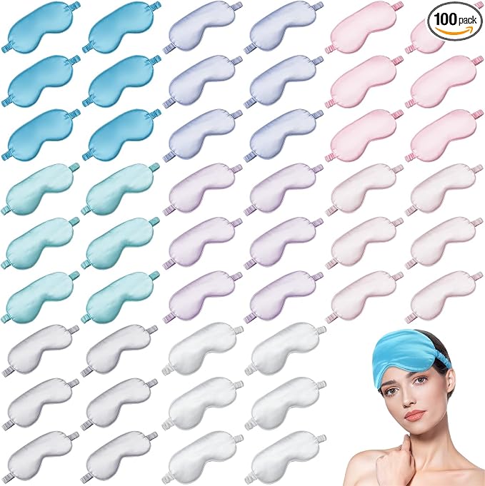 100 Pieces Silk Sleep Mask Eye Coverings for Sleeping Smooth Soft Eye Covers Mask with Elastic Strap for Sleeping Blocking Lights Travel Relax