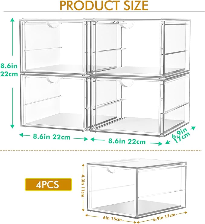 caktraie Versatile Acrylic Makeup Organizer, Drawer Organizer - Transparent Desktop Storage for Cosmetics, Office Supplies & More - Clear Organizer for Home & Office Use