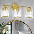 Crystal Bathroom Light Fixtures, Bathroom Lighting Fixtures Over Mirror, Modern 3-Light Gold Vanity Lights for Mirror, Restroom, Kitchen(Ceramic E26 Socket,Bulbs Not Include)