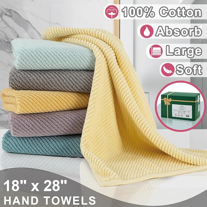 VOOVA & MOVAS Bathroom Hand Towels 4PC, 100% Cotton, 18x28 in, Pink | Quick Dry, Thick, Soft, Absorption, Luxury Hand Towels For Showering, Bathroom Essentials Set
