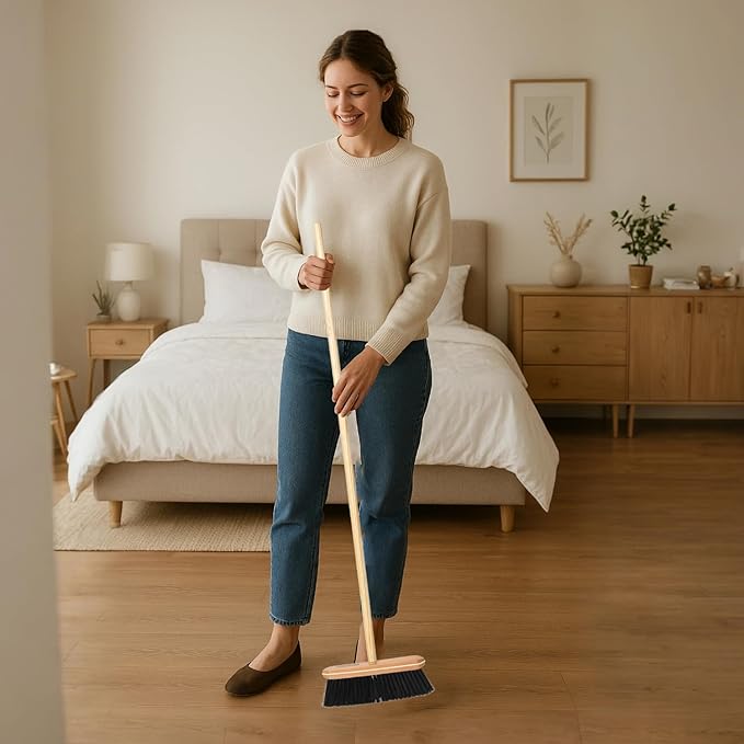 Superio Kitchen Broom Premium Black Tampico Bristles, Wood USA Handle, Heavy Duty Household Broom - Easy Swiping Dust and Wisp, Home, Kitchen Bedroom, Lobby, Floors and Corners