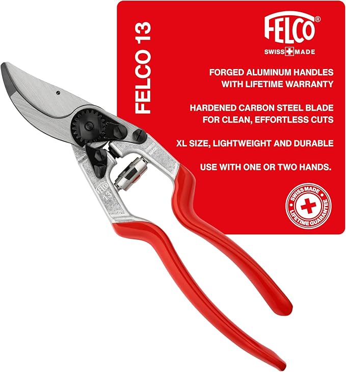 Felco F-13 Pruning Shears – 10.6" Garden Clippers with Dual-Hand Use & 30mm Cut | Hand Pruners for Gardening | Garden Tool Cutter with Bypass & Anvil Blades, Forged Aluminum Handle, Large Hand Fit