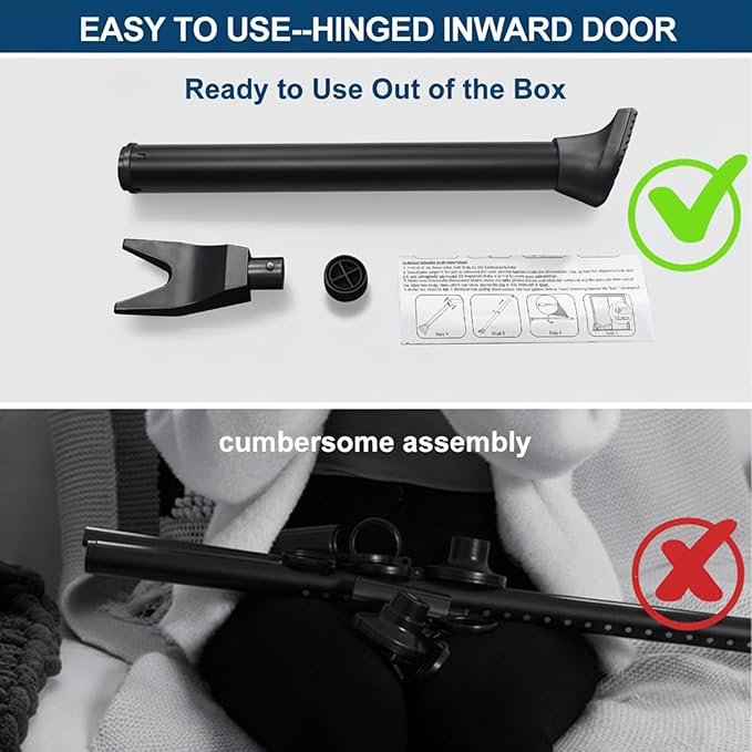 Door Security Bar, Rerishom Door Stoppers Security bar,Heavy Duty Door Lock Security Door Jammer Door Stopper for Apartment, Hotel Room,Screen Door Hardware (Dark Black, 1 Pack)