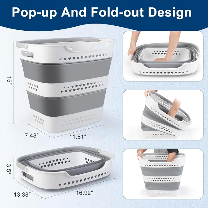 Collapsible Laundry Basket 42L Foldable Pop-Up Laundry Hamper Saving Dirty Clothes Hamper Container for Home, Dorm