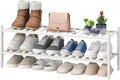 viewcare Long Shoe Rack for Entryway,Shoe Organizer for Hallway Closet, Bamboo Wood Shoe Racks for Indoor Outdoor (White, 2-Tier Long)