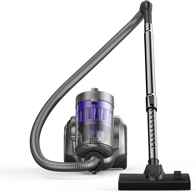 Canister Vacuum Cleaner, 1400W Bagless Vacuum Cleaner, Multi-Cyclonic 5 Stage Filtration, 2 Anti-Allergen HEPA Filters, 3.5QT Dust Cup, 4 Tools, Corded Vacuum for Hard Floor, Carpets, Pet Hair, Purple
