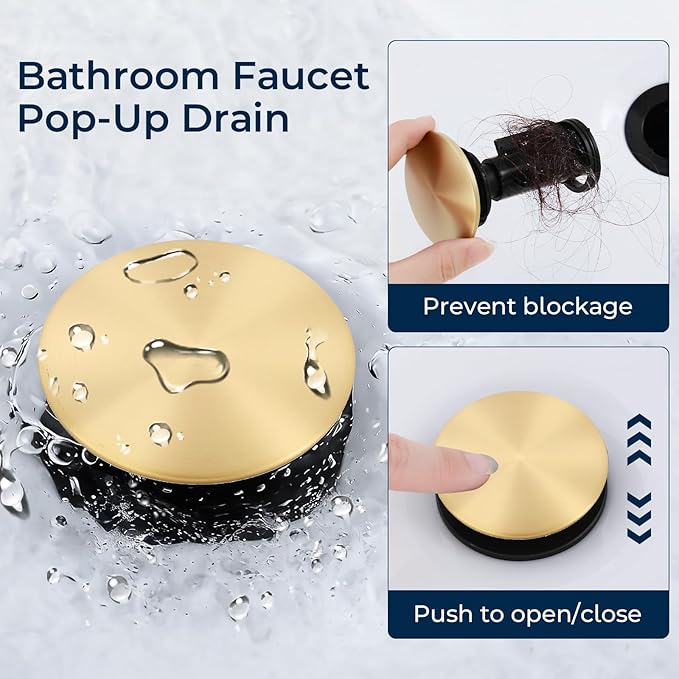 Bathroom Faucet 3 Hole Brushed Gold, 4 Inch Bathroom Sink Faucet Centerset with Pop Up Drain, Double Handle Vanity Faucet 3 Hole with 360° Swivel Spout, Rv Bathroom Sink Faucet