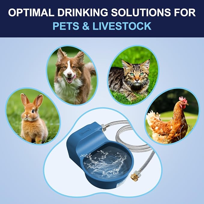 Patented Automatic Dog Water Dispenser, 2L Dog Water Bowl Dispenser Fit 3/4''GHT Faucet, Outdoor Automatic Water Dispenser for Dogs Chicken Waterer, Accessories Included: Water Hose, Copper Connector
