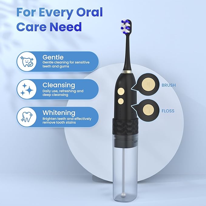 Electric Toothbrush with Water flosser, 2 in 1 Teeth Cleaning Kit, Toothbrush and Water flosser Combo, 25 - Day Battery, Travel Toothbrush with Water Bottle(Black)