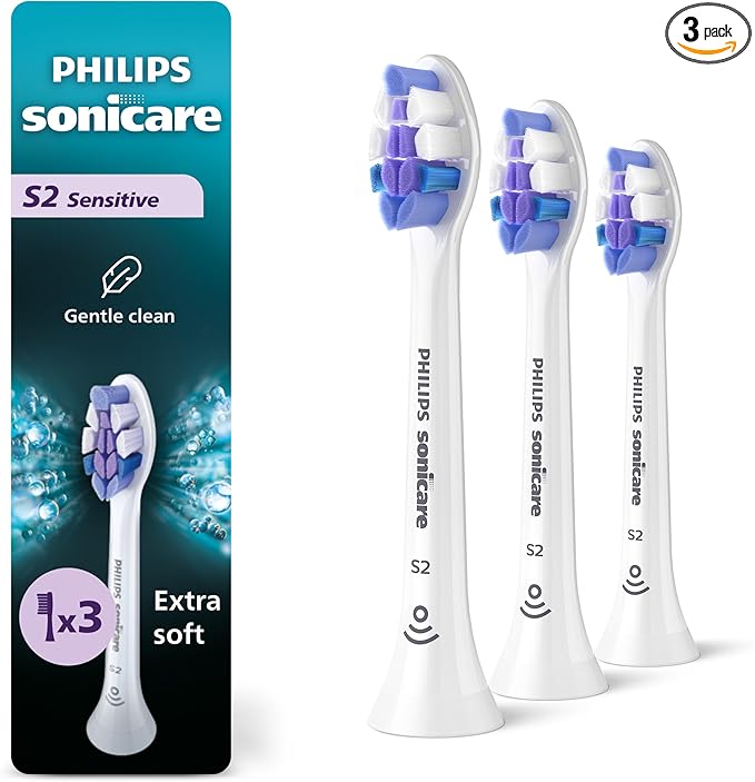 Philips Sonicare S2 Sensitive - Genuine Replacement Electric Toothbrush Heads, White, 3 Pack, HX6053/77