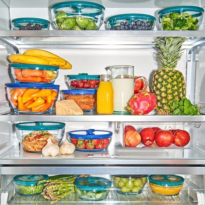 Anyday 4-Piece Medium Glass Food Storage with Lids (Clear Kale) | Plastic-Free Meal Prep, Microwave Cookware, Stackable Airtight Storage Container, Vented Lid for Microwave-Safe Reheating