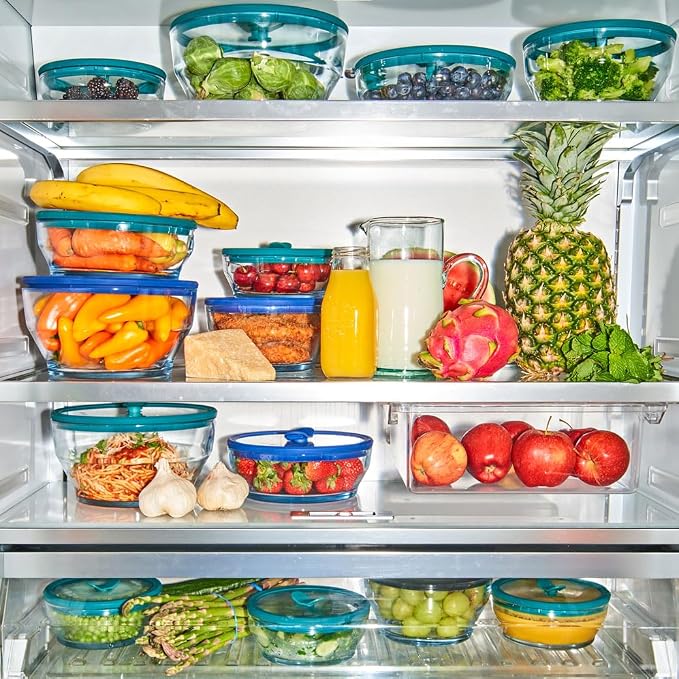 Anyday 4-Piece Large Glass Food Storage with Lids (Clear Kale) | Microwave Steamer, Plastic-Free Meal Prep, Stackable Airtight Storage Container, Vented Glass Lid, Microwave-Safe Reheating