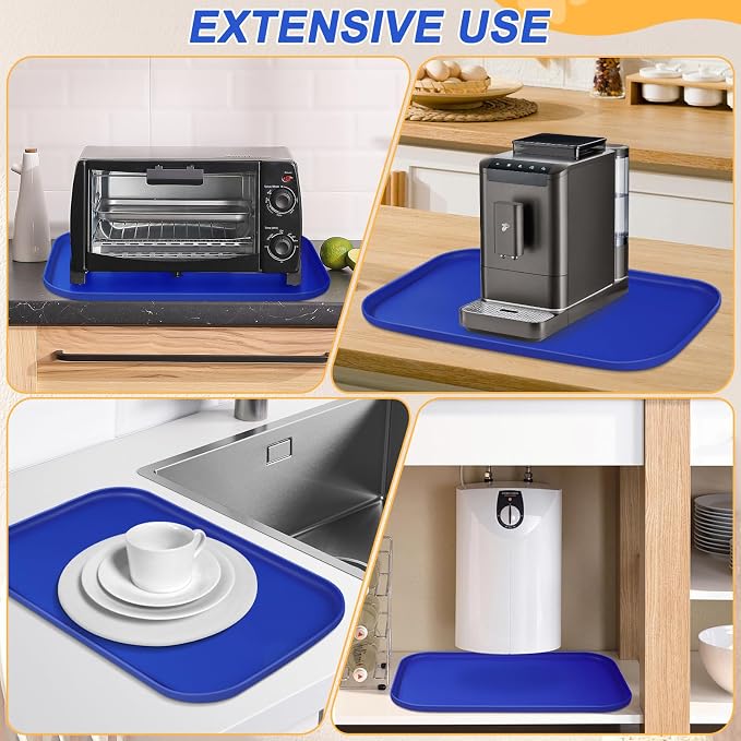 SMILOOL Waterproof Silicone Pet Food Mat with Raised Edge for Dog & Cat | 24" x 16" Non-Slip Pet Feeding Mats with Lip for Food & Water Bowl, Food Grade, Easy Cleaning, Navy Blue