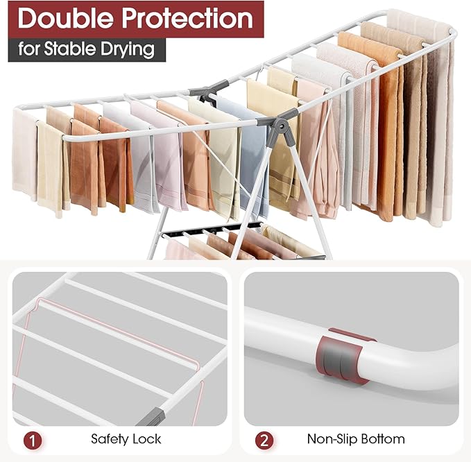 APEXCHASER Foldable Clothes Drying Rack, Adjustable Gullwings Space-Saving Laundry Drying Rack, Indoor Outdoor Use for Laundry Room Balcony Patio, Grey