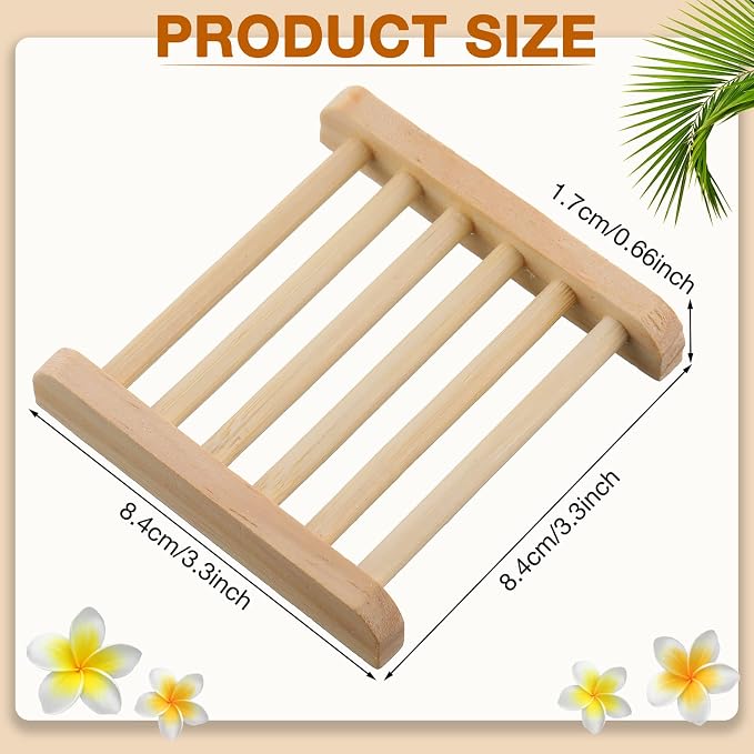 Amyhill 120 Pcs Bamboo Wood Soap Dish Bulk Bathroom Wooden Soap Holder Savers Self Draining Dishes Handcraft Tray, 3.3 x 3.3 x 0.67 Inch (Wood Color)