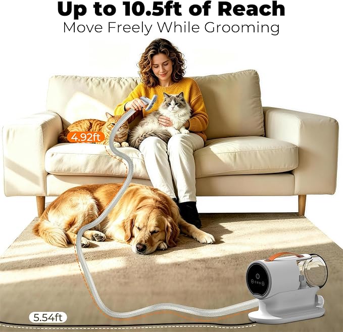 Dog Grooming Vacuum Kit, 12000Pa Strong Suction Pet Hair Vacuum for Shedding, Low Noise 50dB, 2L Large Capacity Dust Cup, Quiet Grooming Kit for Dogs & Cats, PG100