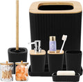 XLHOMO Black Bathroom Accessories Set, 9PCS Bathroom Accessory Set with Trash Can,Tray,Soap Dispenser,Toothbrush Holder,Toothbrush Cup,Soap Dish,Toilet Brush and Q-tip Holders for Housewarming