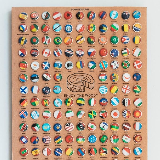 Enjoy The Wood 3D Wooden World Map Wall Art - Large Travel Map with Pins for Art Decor - Decorative Map of the World for Home, Office - Travel Wall Art Housewarming Gift Idea (Flags Push Pins, Pins)