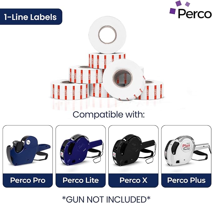 Perco 1 Line Orange Reverse Print on White Dairy Labels—80,000 Labels for Perco Lite, X, Plus & Pro Guns—with Tamper-Proof Design for Marking Milk, Cheese, Yogurt, Butter—80 Rolls, 10 Sleeves—USA Made