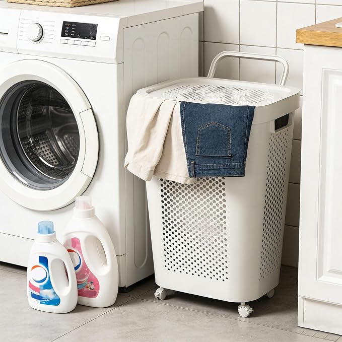 Permanent Polystyrene Storage Basket for Laundry Ventilated for Breathability Large Size Direct Current Neat Modern Aesthetic Ventilated Basket